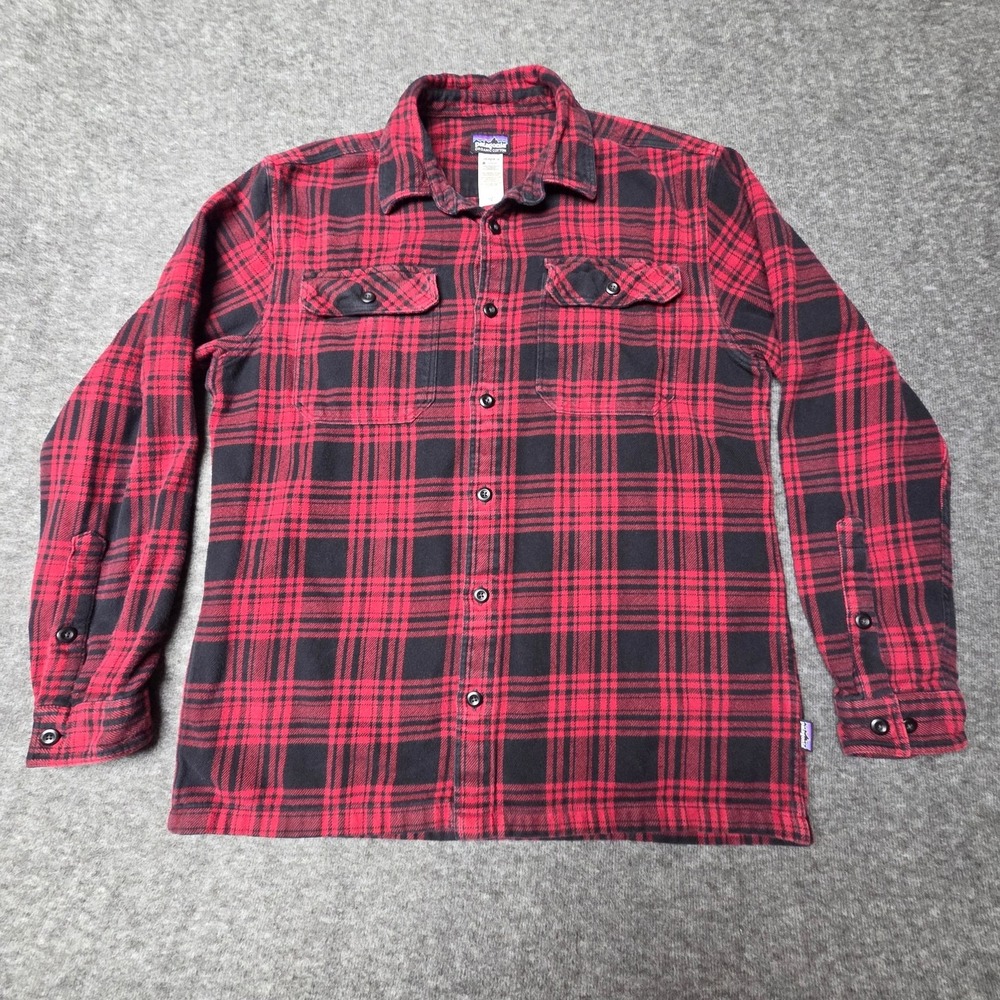 Patagonia Fjord Flannel Shirt Mens M Red Black Buffalo Plaid Organic Cotton